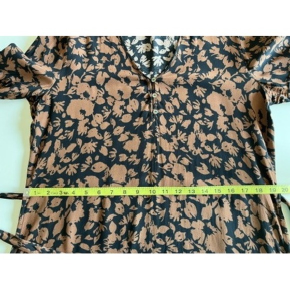 Rails Fabian V Neck Long Sleeve Midi Dress Belt Womens Medium Brown Black Floral - Picture 11 of 15